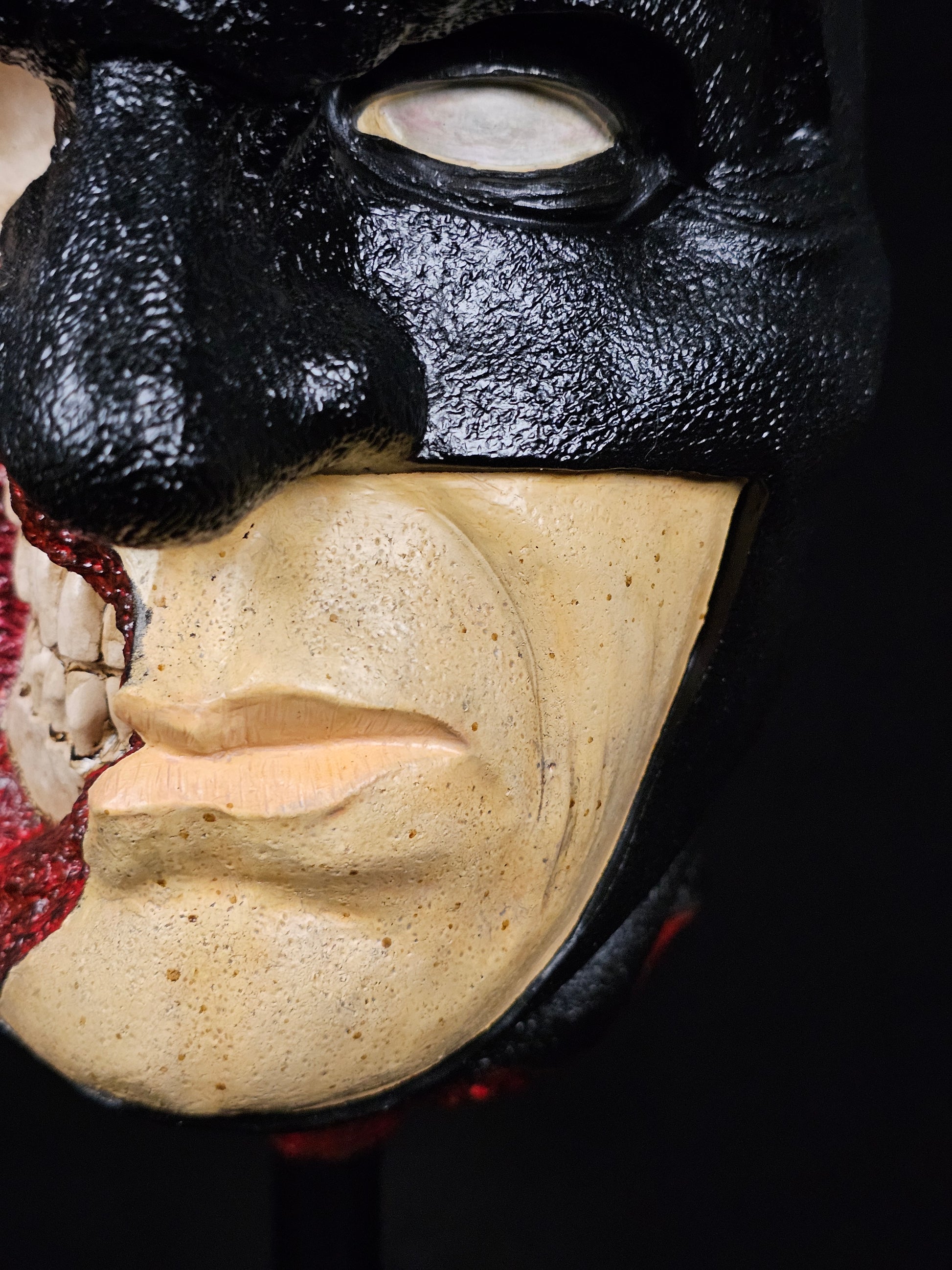 Shadow Knight – close-up left half face, heroic warrior side, hand-painted detail
