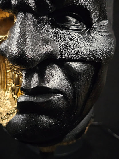 Shadow Knight Gilded – close-up of face and helmet, hand-finished gold detail by House of Wit