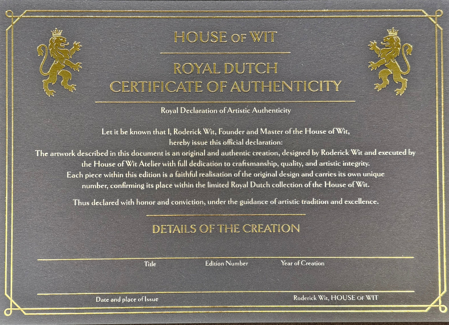 Shadow Knight Gilded – Certificate of Authenticity with wax seal