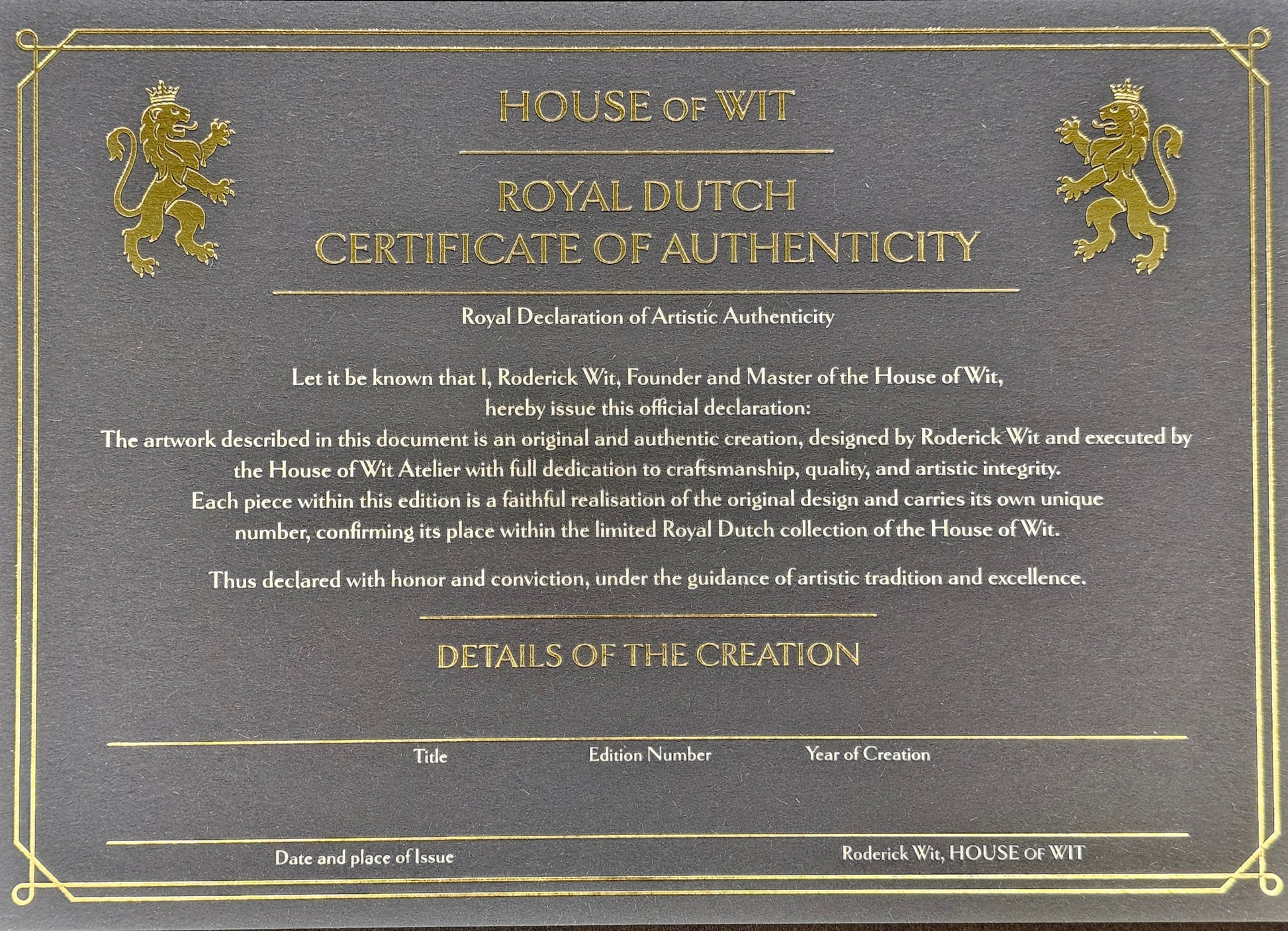 Shadow Knight Gilded – Certificate of Authenticity with wax seal