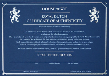 Certificate of Authenticity from House of Wit, featuring edition details and artist certification for the artwork.
