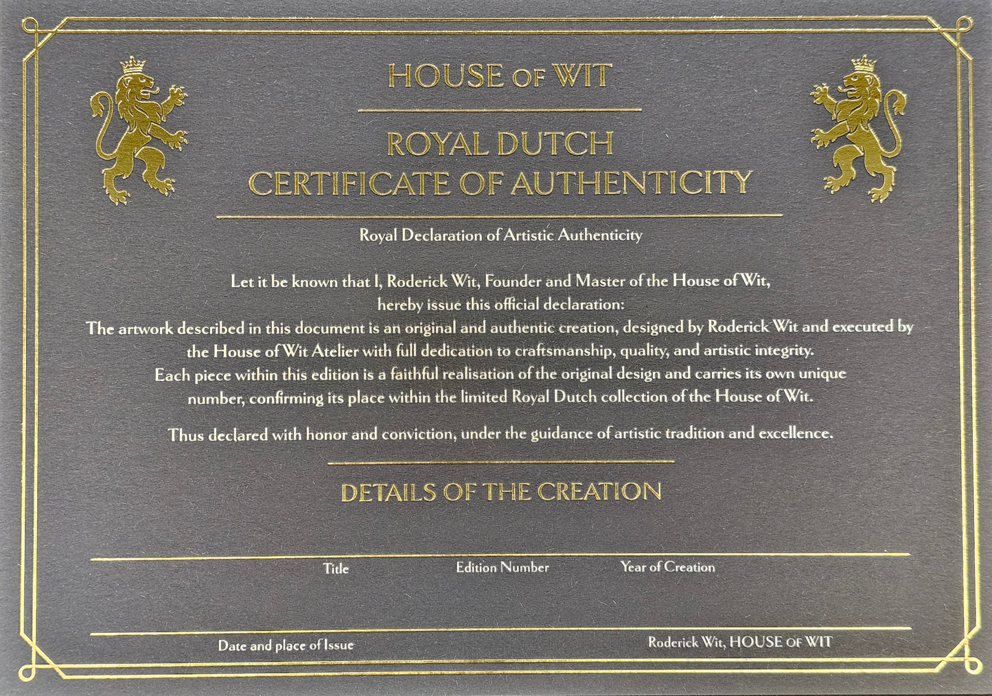 Shadow Knight Certificate of Authenticity – wax seal, numbered limited edition by House of Wit
