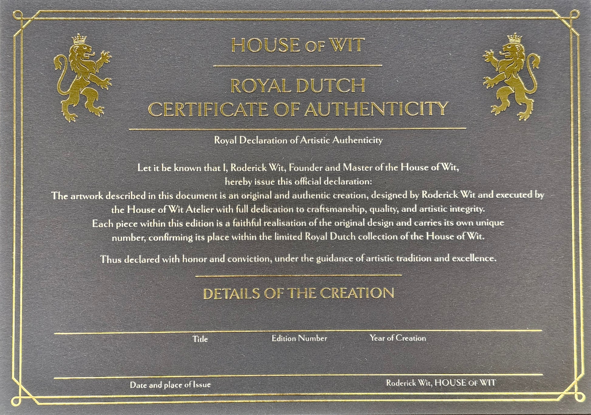 Shadow Knight Certificate of Authenticity – wax seal, numbered limited edition by House of Wit
