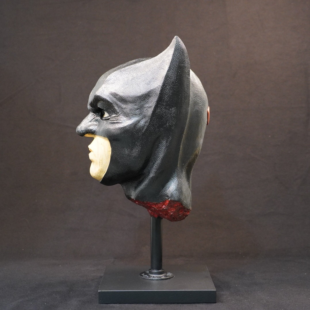 Shadow Knight bust on stand, dark angular hood, pale face, hand-painted resin sculpture.