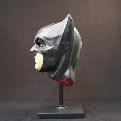 Shadow Knight bust on stand, dark angular hood, pale face, hand-painted resin sculpture.