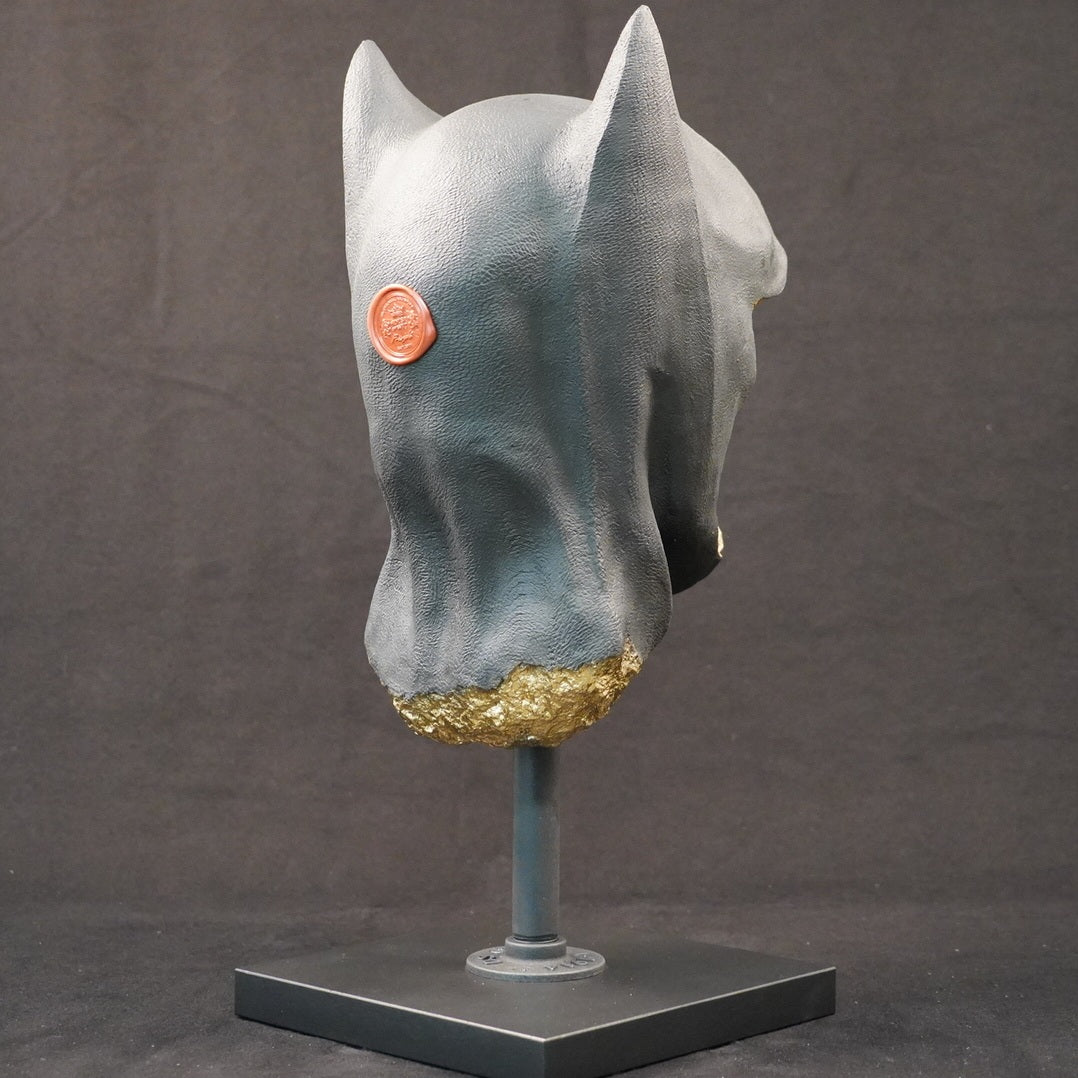 Shadow Knight – Matt Black Gilded, rear-left three-quarter view. Matte black bust highlighting the sculpted form and gilded detailing.