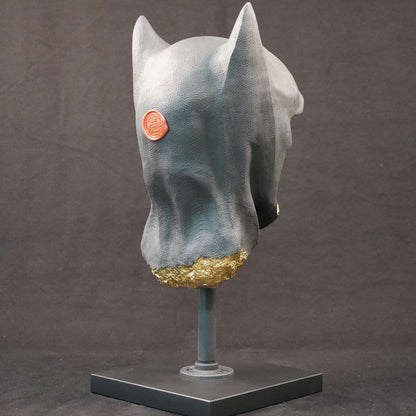 Shadow Knight – Matt Black Gilded, rear-left three-quarter view. Matte black bust highlighting the sculpted form and gilded detailing.