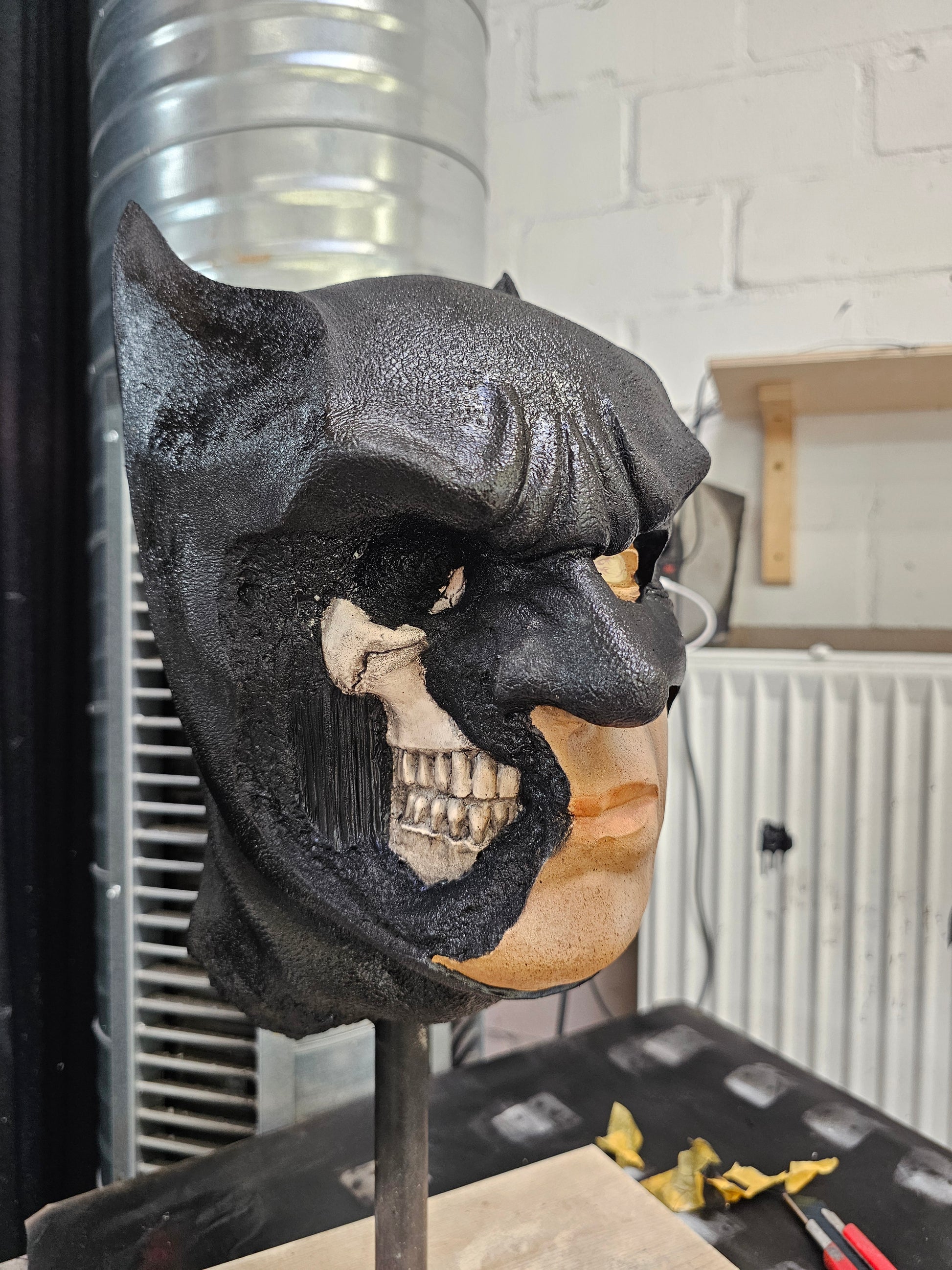 Handmade Batman Skull Bust – Resin Collectible Superhero Statue