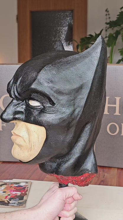 “In this 7-second product video, a Batman-inspired anatomical bust by House of Wit slowly rotates on a black stand to show the sculpted front details.”

