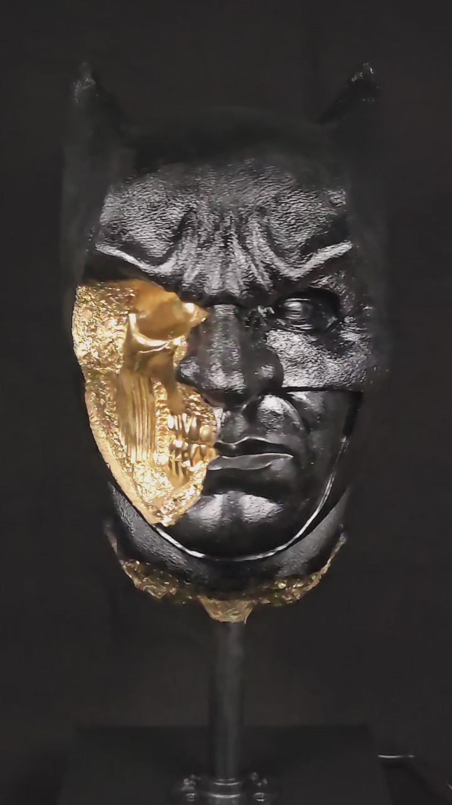 Shadow Knight Gilded – rotating video, hand-painted polymer gypsum sculpture with gilded gold finish